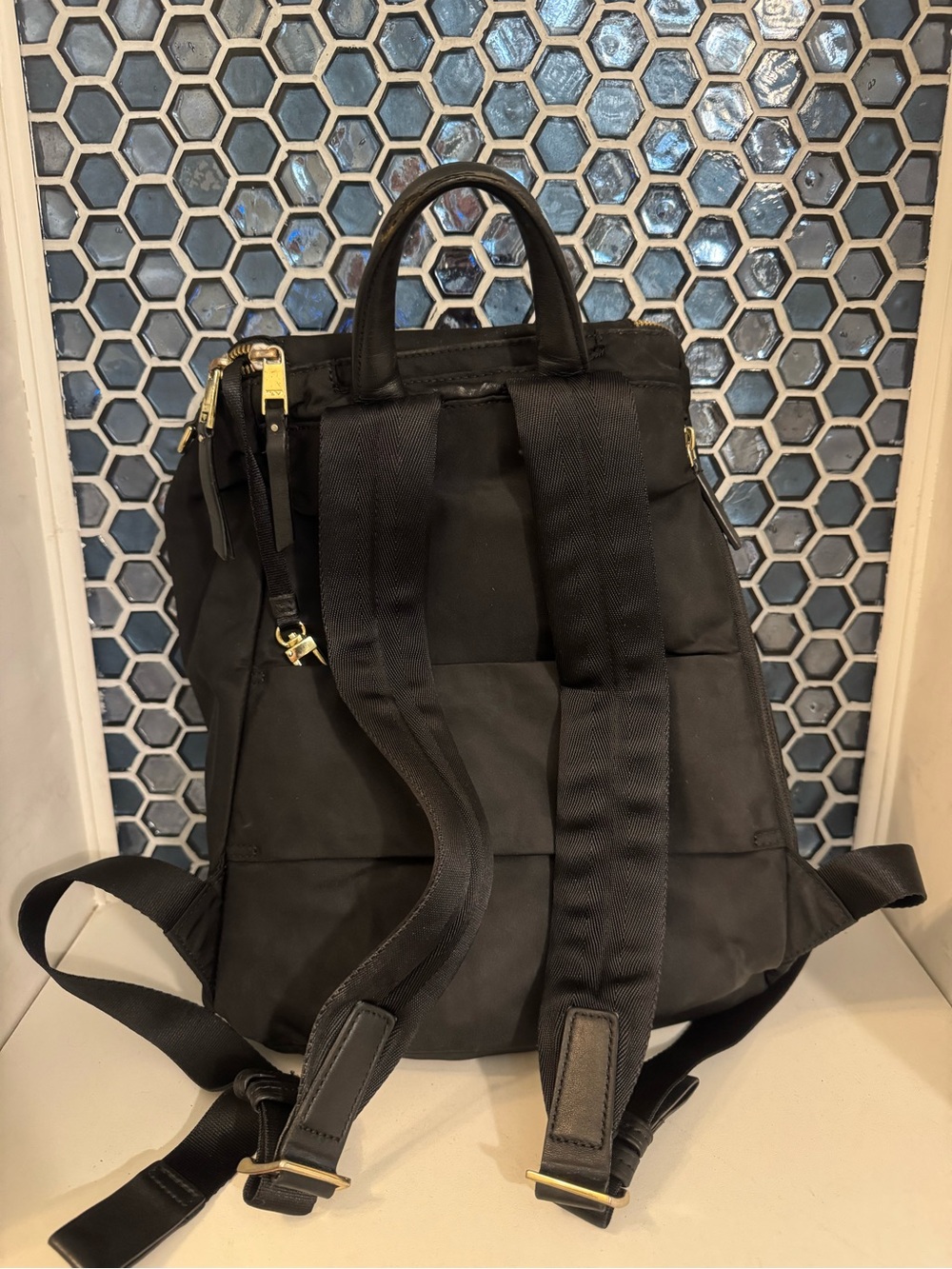 Tumi Black Backpack with Gold Hardware Accents - Picture 5 of 14